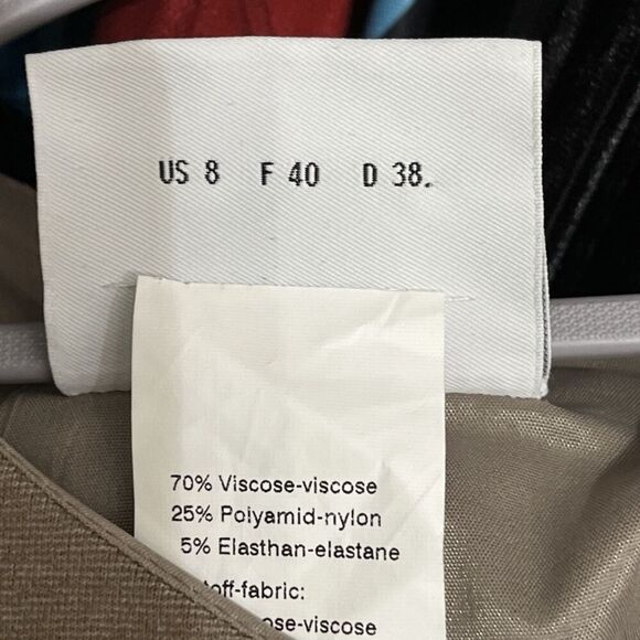 AKRIS PUNTO Sz US 8 Tan Maroon Red Sheath Dress Viscose Wool Blend Art To Wear - Picture 13 of 14